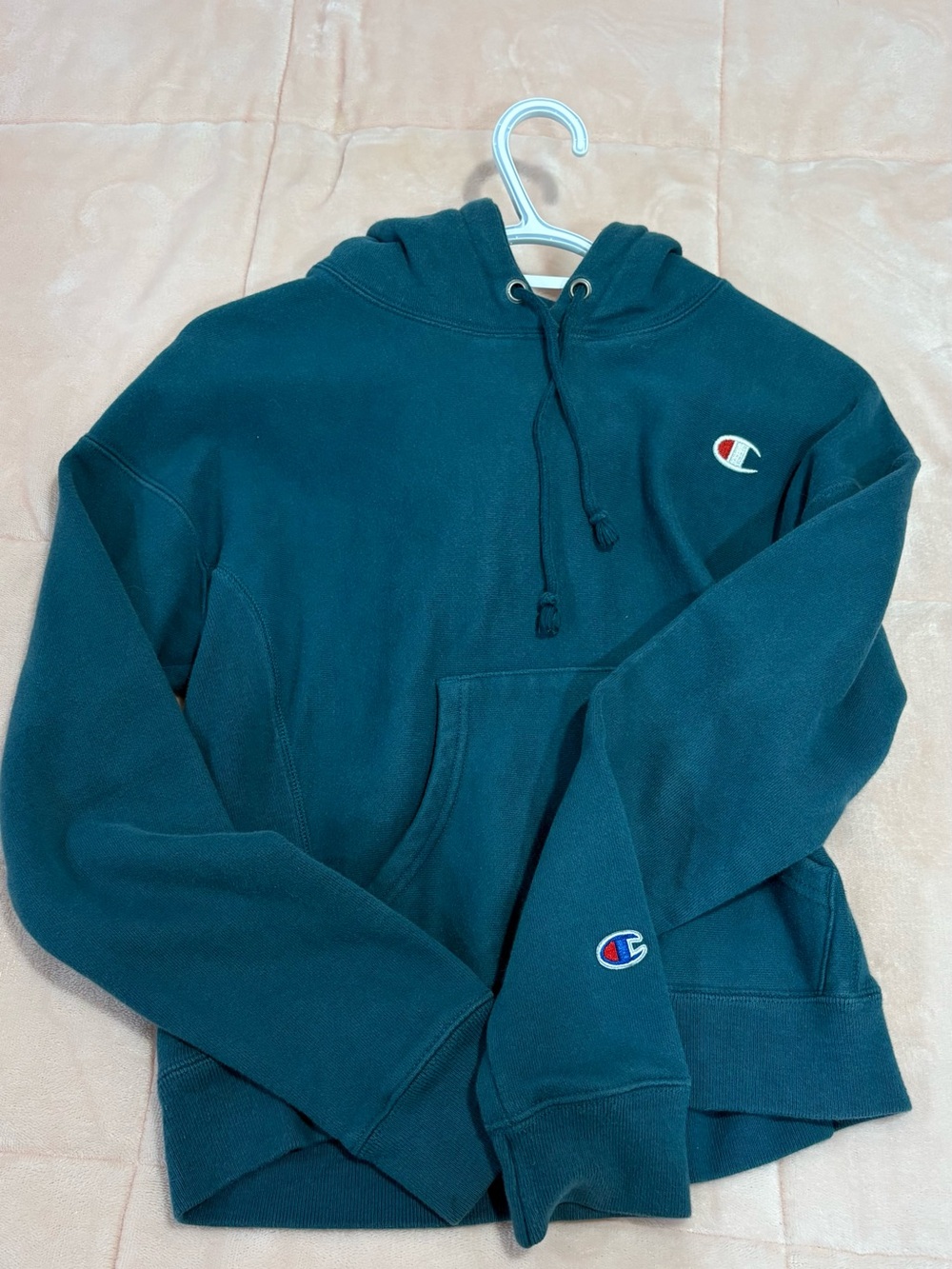 Champion Dark Teal Pullover Hoodie with Embroidered Logos